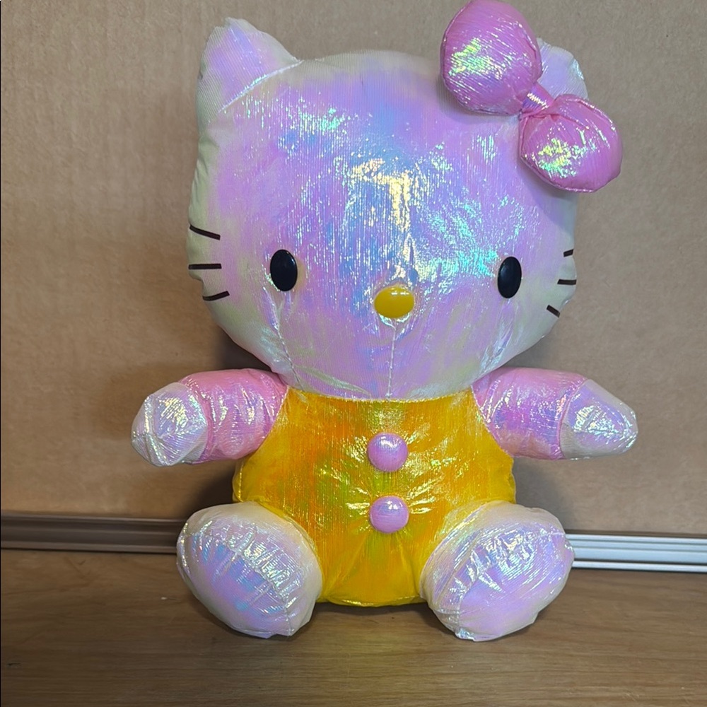 Vintage Sanrio Smiles Hello Kitty, pink shiny 8" Plush 1998